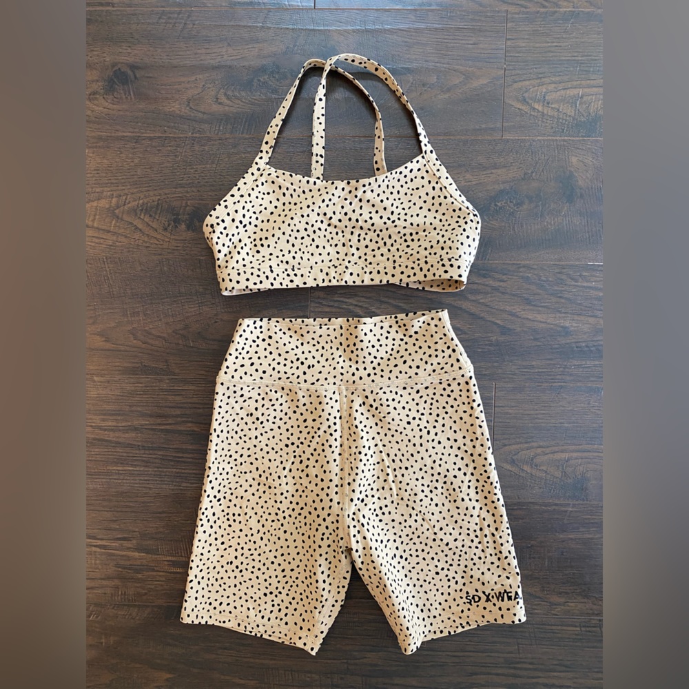 Sarah’s Day x WFA speckle bra and bike shorts set